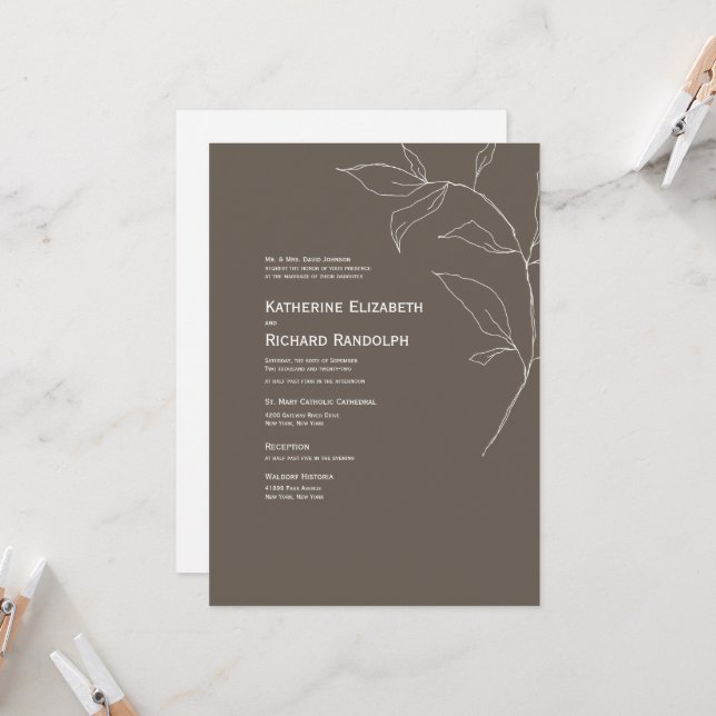 Brown Modern Two Venue Wedding Invitation (Front/Back In Situ)