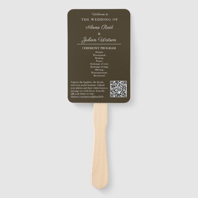 Brown Modern Wedding Ceremony Program Hand fans (Front)