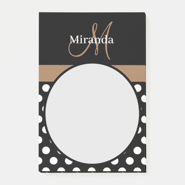 Brown Monogram Black White Polka Dot Post-it Notes (Front)