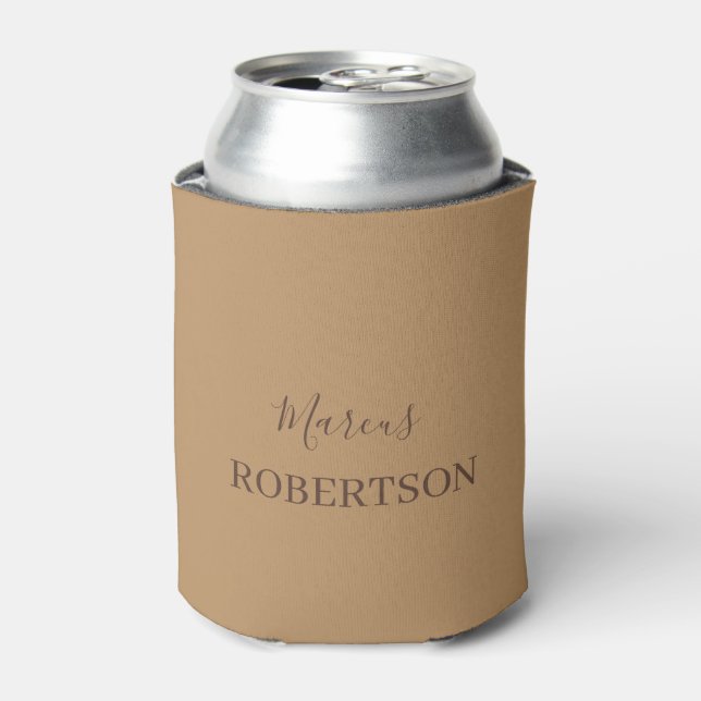 Brown monogram calligraphy minimalist professional can cooler (Can Front)