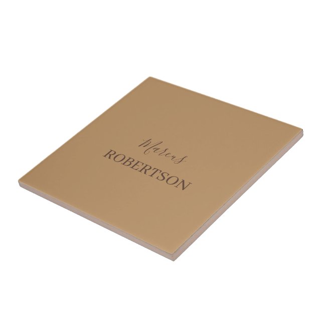 Brown monogram calligraphy minimalist professional ceramic tile (Side)