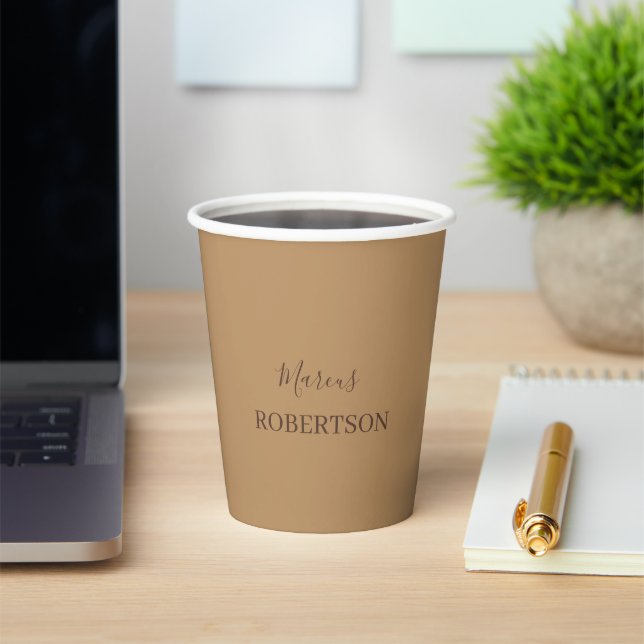 Brown monogram calligraphy minimalist professional paper cups (Insitu)
