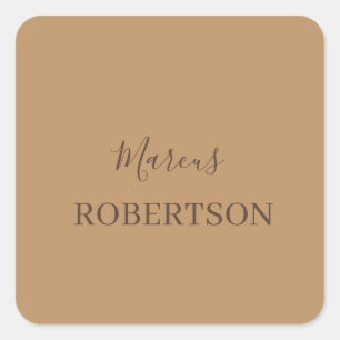 Brown monogram calligraphy minimalist professional square sticker
