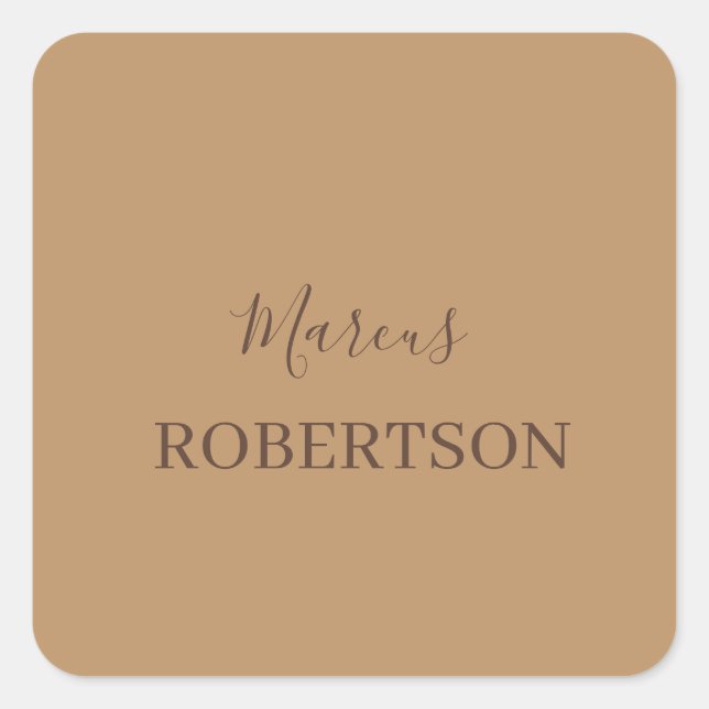 Brown monogram calligraphy minimalist professional square sticker (Front)
