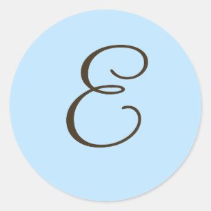 Brown Monogram E on Light Blue Favour Label