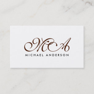 Brown Monogram Elegant Script Plain White Business Card