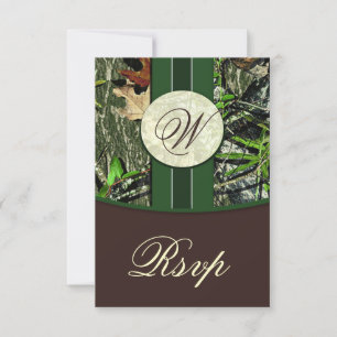 Brown Monogram Hunting Camo Wedding RSVP Cards