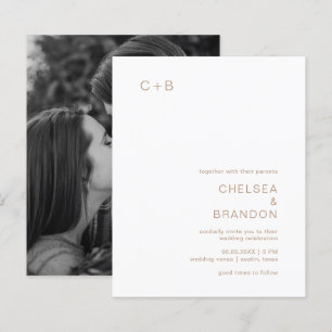 Brown Monogram Modern Budget Wedding Invitation