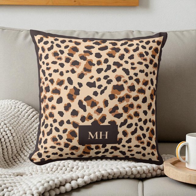 Brown Monogram Modern Initials Leopard Pattern Cushion (Brown Monogram Modern Initials Leopard Pattern Throw Pillow)