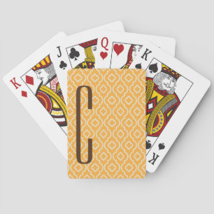 Brown Monogram on Retro Orange Pattern Playing Cards