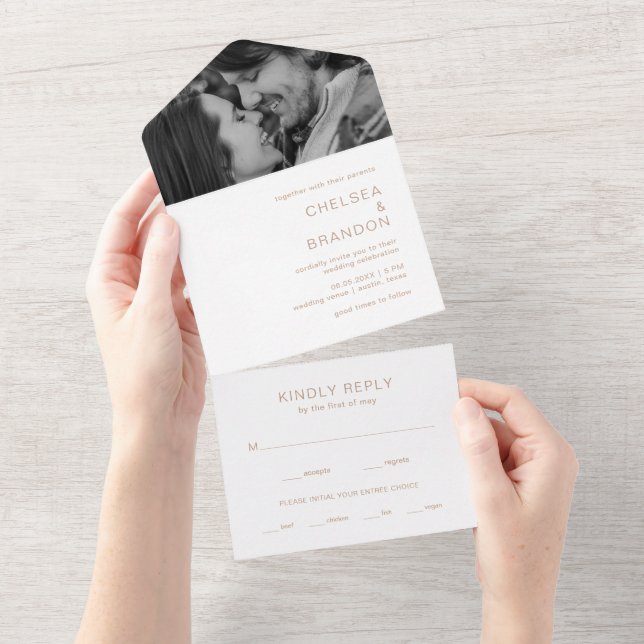 Brown Monogram Photo Modern Wedding All In One Invitation (Tearaway)