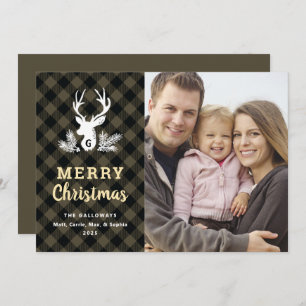 Brown Monogram Plaid Country Christmas Photo Card