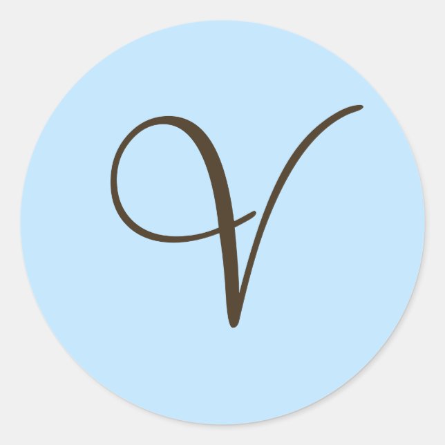 Brown Monogram V on Light Blue Favour Label (Front)