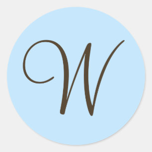 Brown Monogram W on Light Blue Favour Label