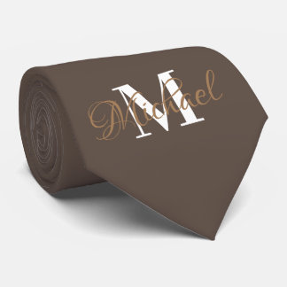 Brown Monogramed Necktie