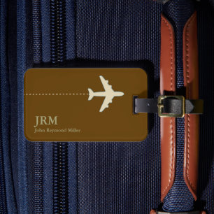 Brown Monogrammed Aeroplane Traveller Luggage Tag