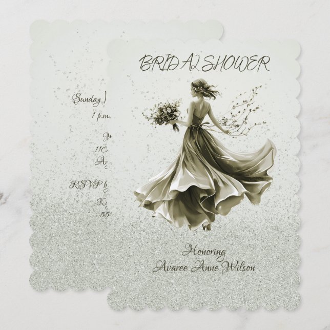 Brown Monotone Skipping Bride Wedding Shower Invitation (Front/Back)