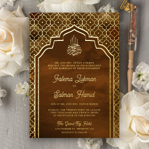 Brown Moroccan Arch Muslim Wedding Gold Foil