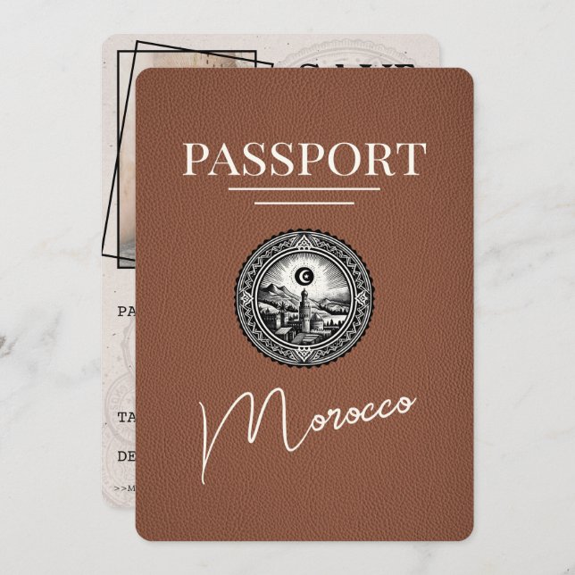 Brown Morocco Passport Save The Date (Front/Back)