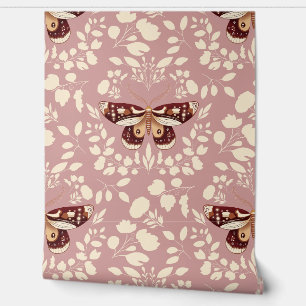 Brown Moth & Cream Foliage Wallpaper