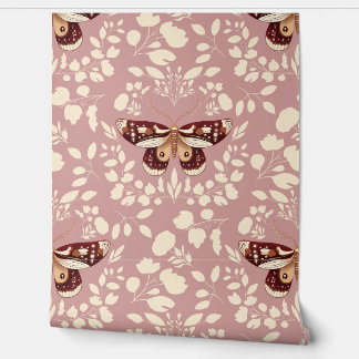 Brown Moth & Cream Foliage Wallpaper