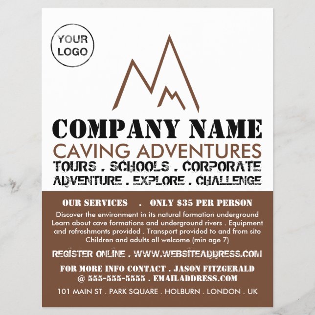 Brown Mountain Logo, Caving Adventure Advertising Flyer (Front)