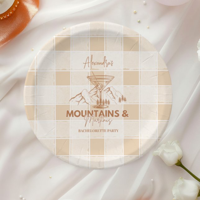 Brown Mountains and Martinis Bachelorette Paper Plate (Creator Uploaded)