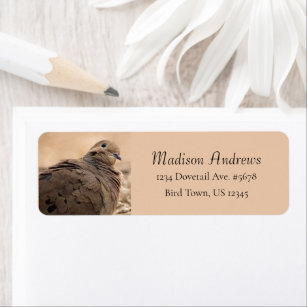 Brown Mourning Dove Bird With Head Cocked / Beige Return Address Label