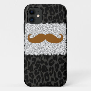 Brown Moustache and Leopard Print iPhone 11 Case