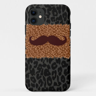 Brown Moustache and Leopard Print iPhone 11 Case