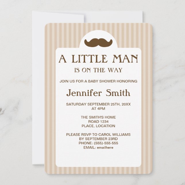 Brown Moustache Silhouette Little Man Baby Shower Invitation (Front)