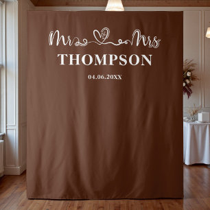 Brown Mr and Mrs Elegant Simple Backdrop Tapestry