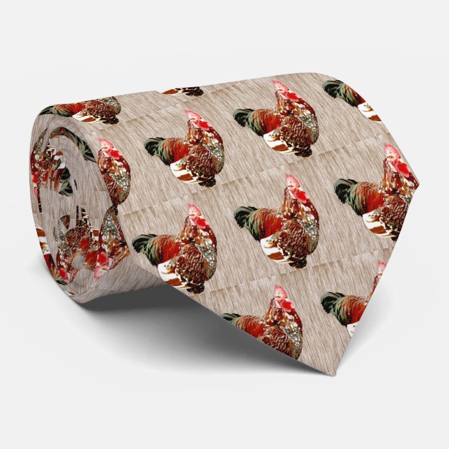 Brown Multi Coloured Rooster, Tie (Rolled)