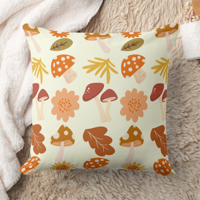 Brown Mushroom In Fall Throw Pillow (Blanket)