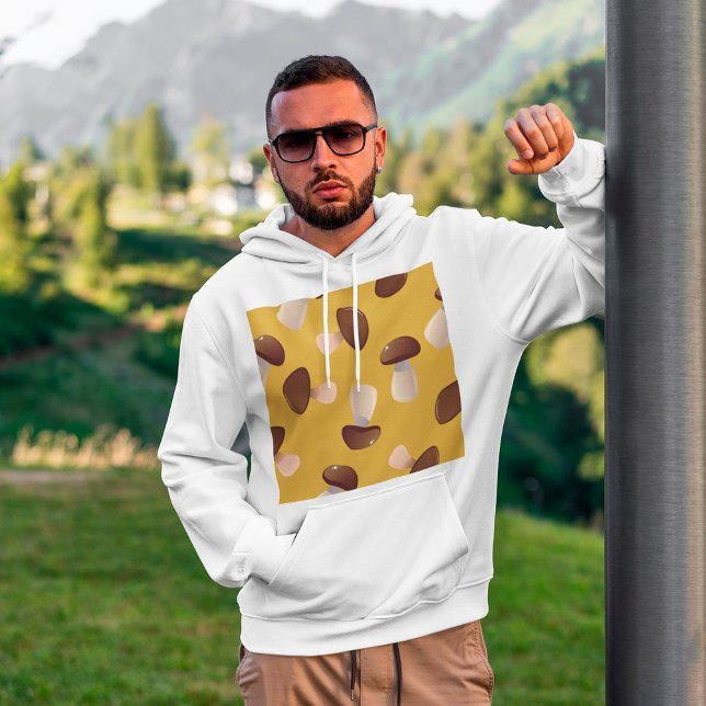 Brown Mushroom Pattern on Mustard Yellow Hoodie (Creator Uploaded)