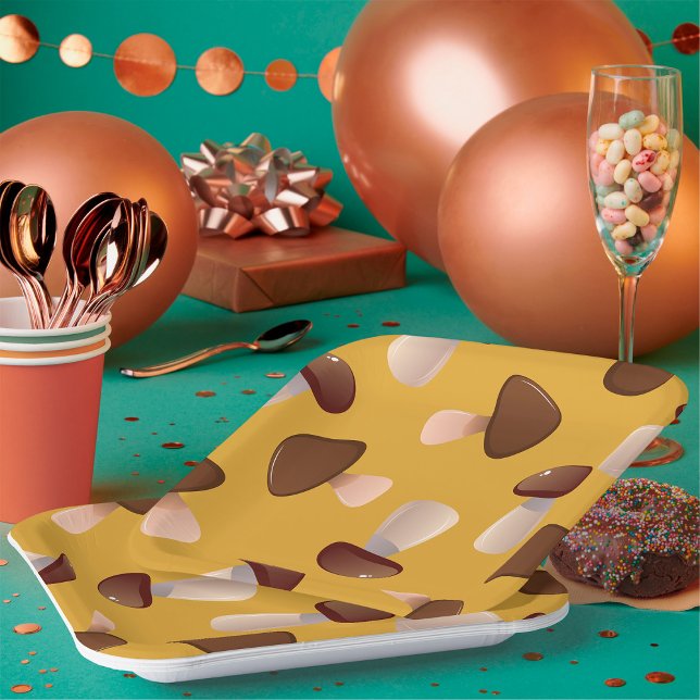 Brown Mushroom Pattern on Mustard Yellow Paper Plate (Creator Uploaded)