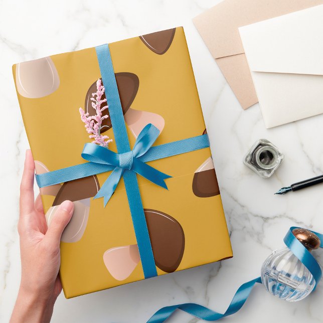 Brown Mushroom Pattern on Mustard Yellow Wrapping Paper (Creator Uploaded)