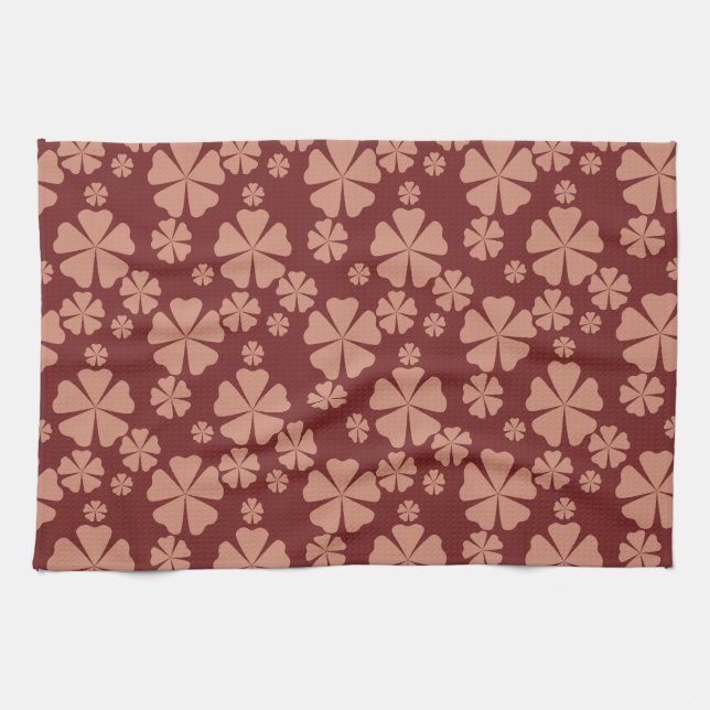 Brown Muted Floral Abstract Pattern Tea Towel (Horizontal)