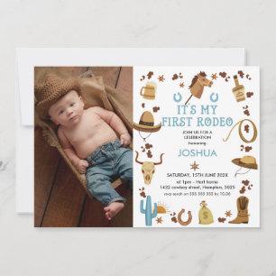 Brown My First  Rodeo Cowboy Photo 1st Birthday Invitation