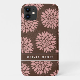 Brown Name Blush Pink Flower Blossom Pattern iPhone 11 Case