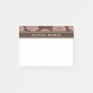Brown Name Blush Pink Flower Blossom Pattern Post-it Notes