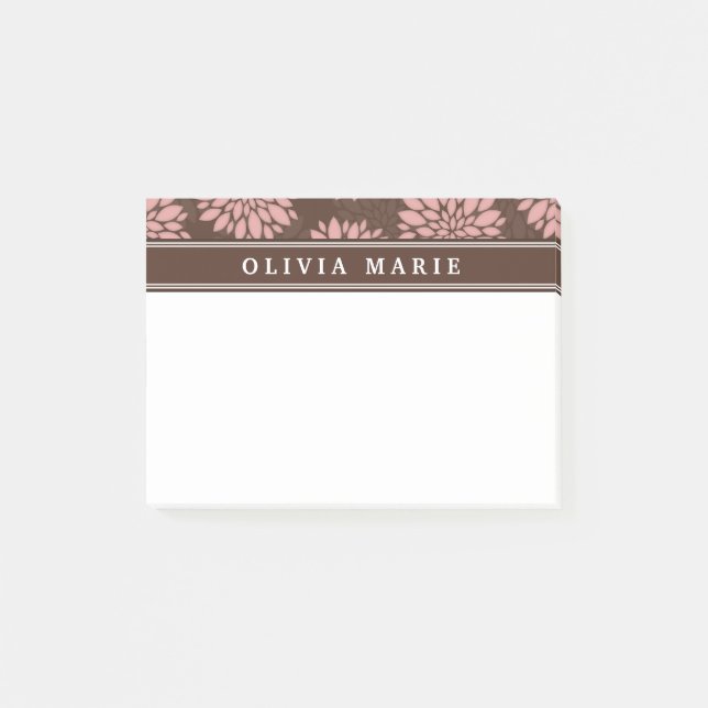 Brown Name Blush Pink Flower Blossom Pattern Post-it Notes (Front)