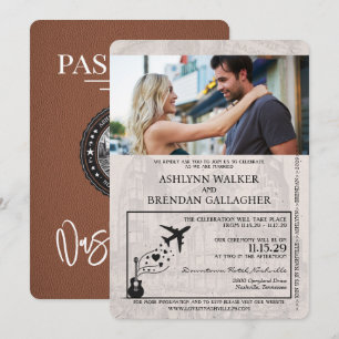 Brown Nashville Passport Wedding Invitation