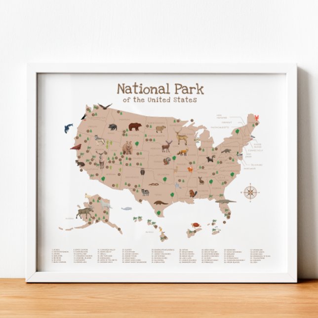 Brown National Park Map Woodland Nursery Print (Brown National Park Map Woodland Nursery Print)