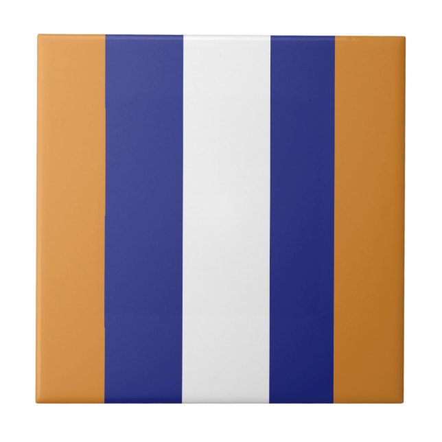 Brown, navy blue and white stripes ceramic tile (Front)