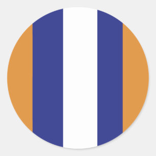 Brown, navy blue and white stripes classic round sticker