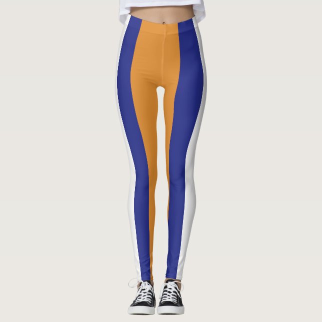Brown, navy blue and white stripes leggings (Front)