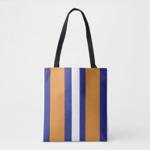 Brown, navy blue and white stripes tote bag