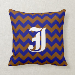 Brown Navy Zigzag Pattern with Monogram Cushion