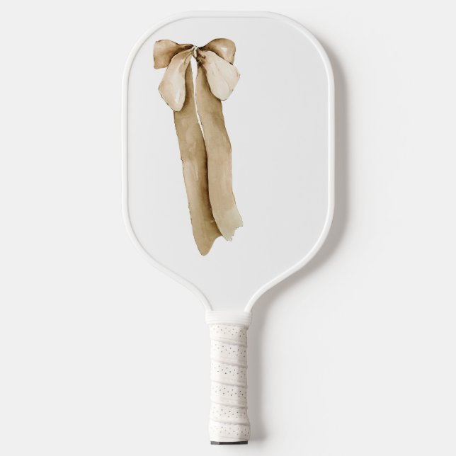 Brown neutral bow preppy fall autumn pickleball paddle (Front)